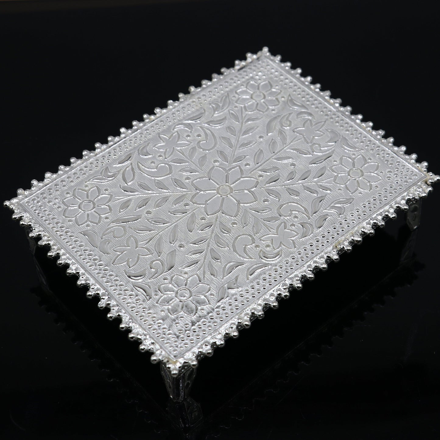 3"x4" Vintage design Sterling silver handmade customize small rectangle shape table/bazot/chouki, excellent home puja utensils su1264 - TRIBAL ORNAMENTS
