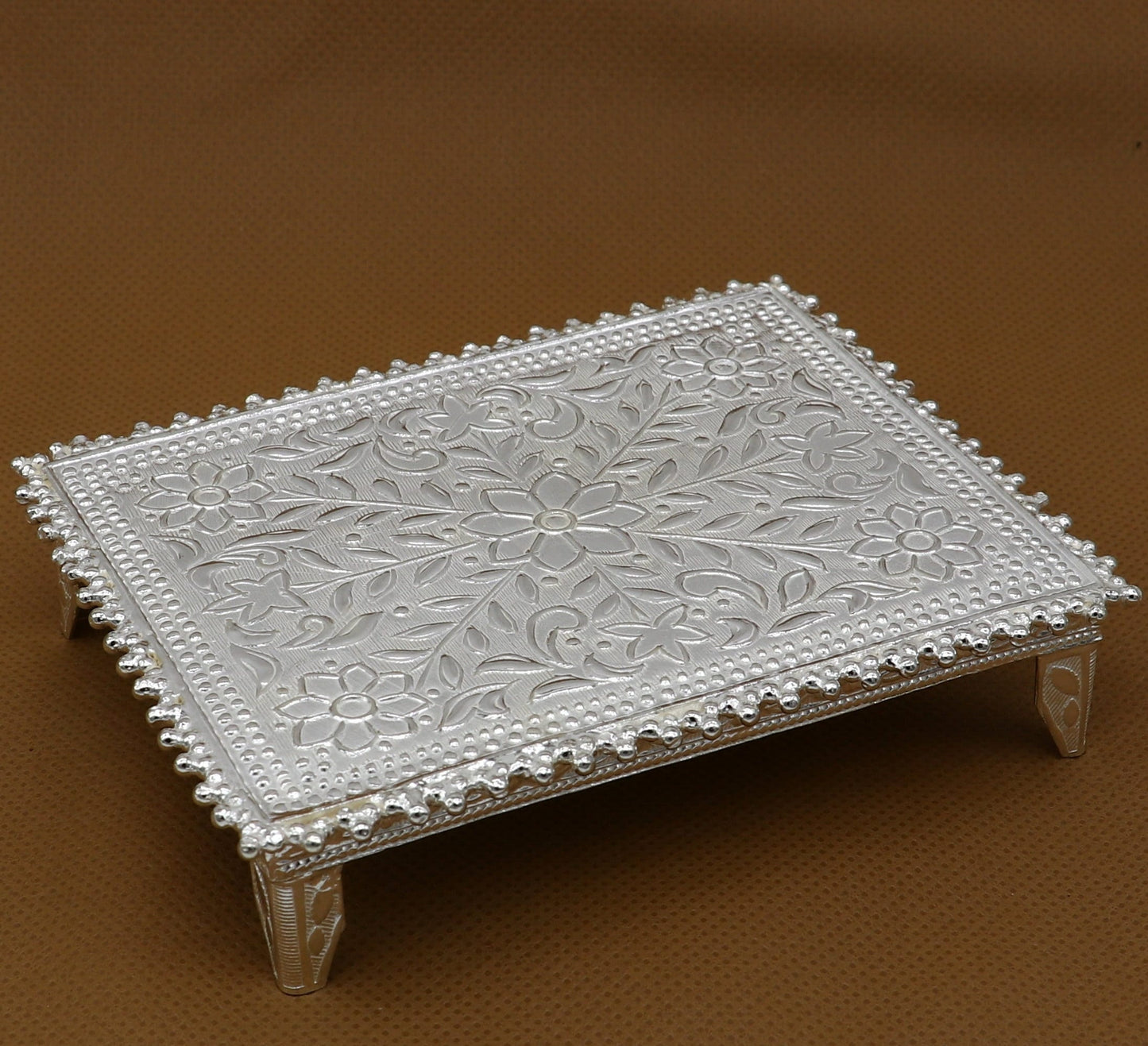 3"x4" Vintage design Sterling silver handmade customize small rectangle shape table/bazot/chouki, excellent home puja utensils su1264 - TRIBAL ORNAMENTS
