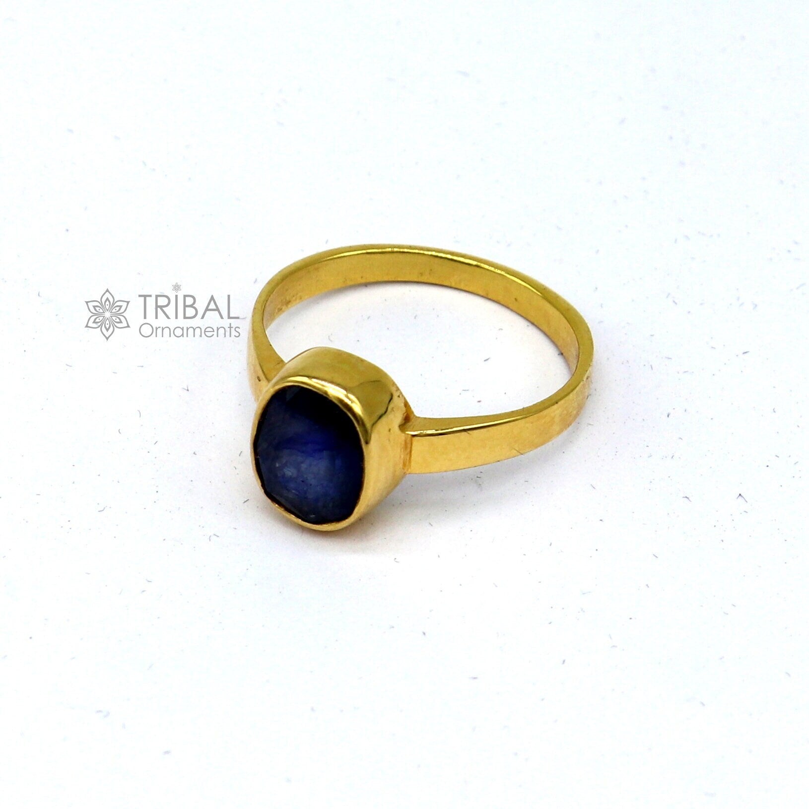 Neelam Stone Ring Design Blue Sapphire Gents Rings 18 Karat Yellow