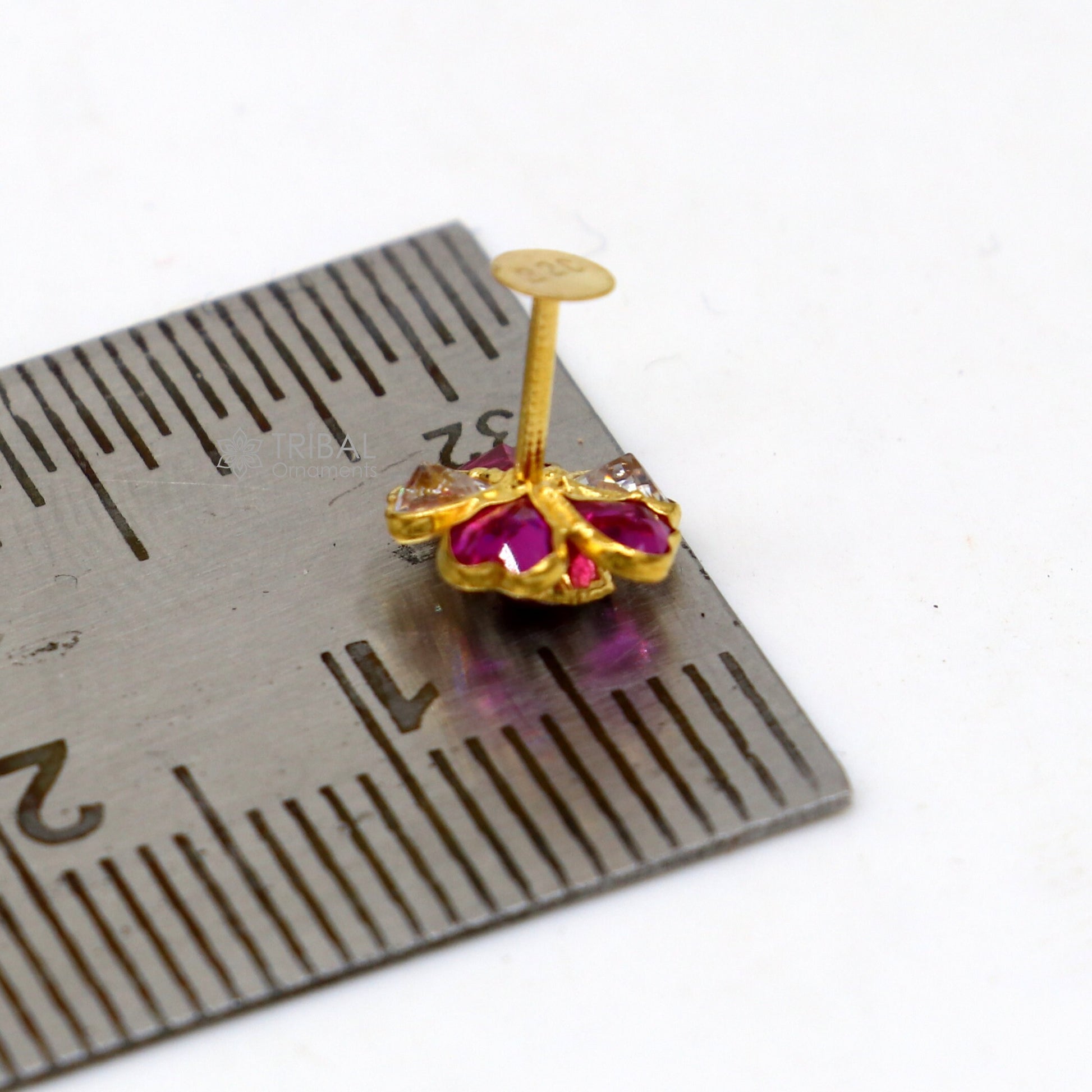 14kt yellow gold handmade fabulous orange Stone excellent vintage flower design stud earrings pair unisex jewelry er177 - TRIBAL ORNAMENTS