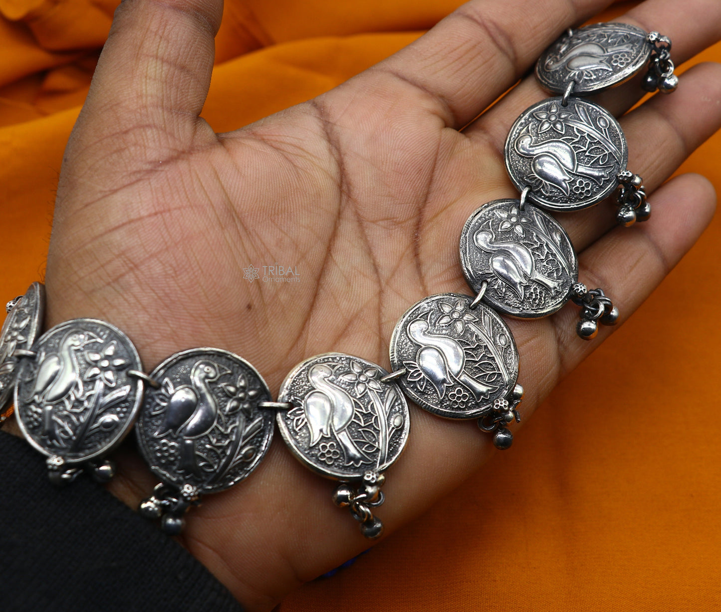 925 sterling silver handmade waved peacock design pendants stylish luxury necklace, best brides belly dance Guttapusalu necklace set663 - TRIBAL ORNAMENTS