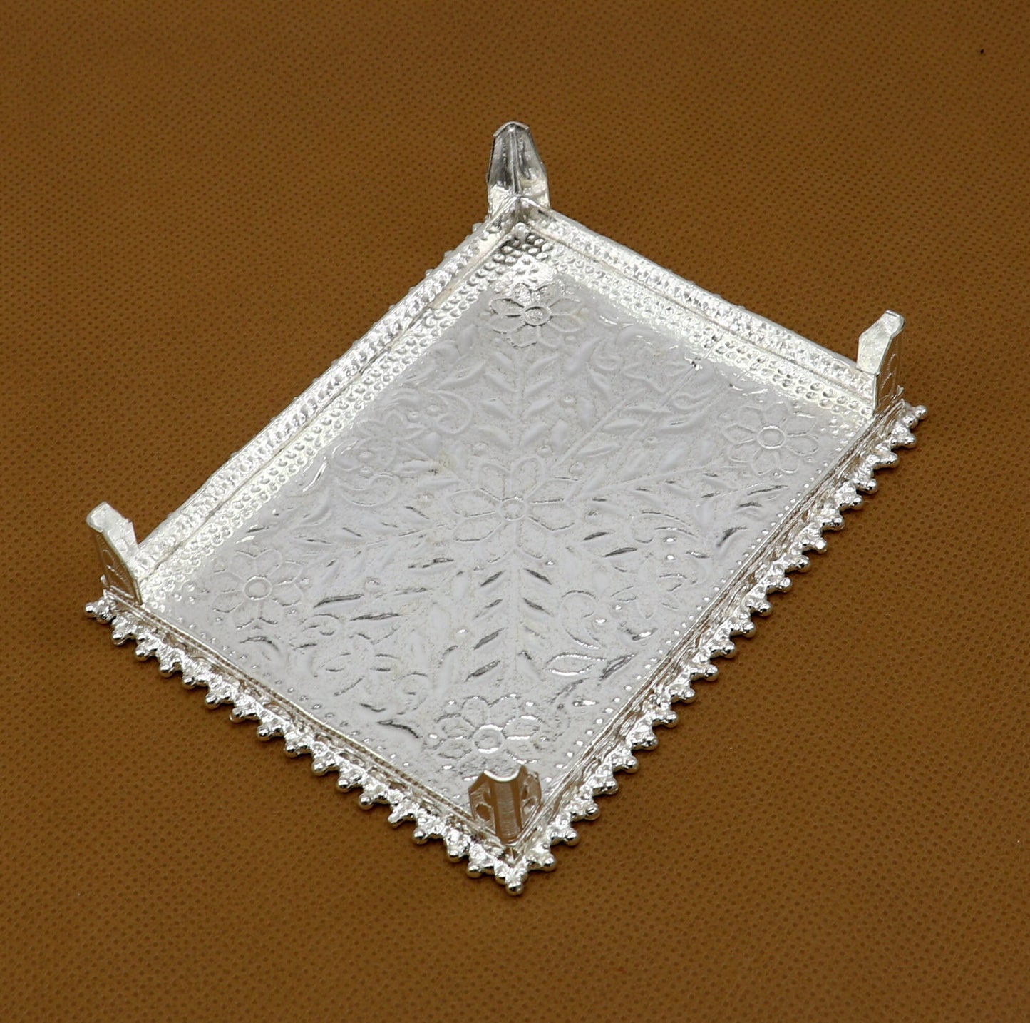 3"x4" Vintage design Sterling silver handmade customize small rectangle shape table/bazot/chouki, excellent home puja utensils su1264 - TRIBAL ORNAMENTS