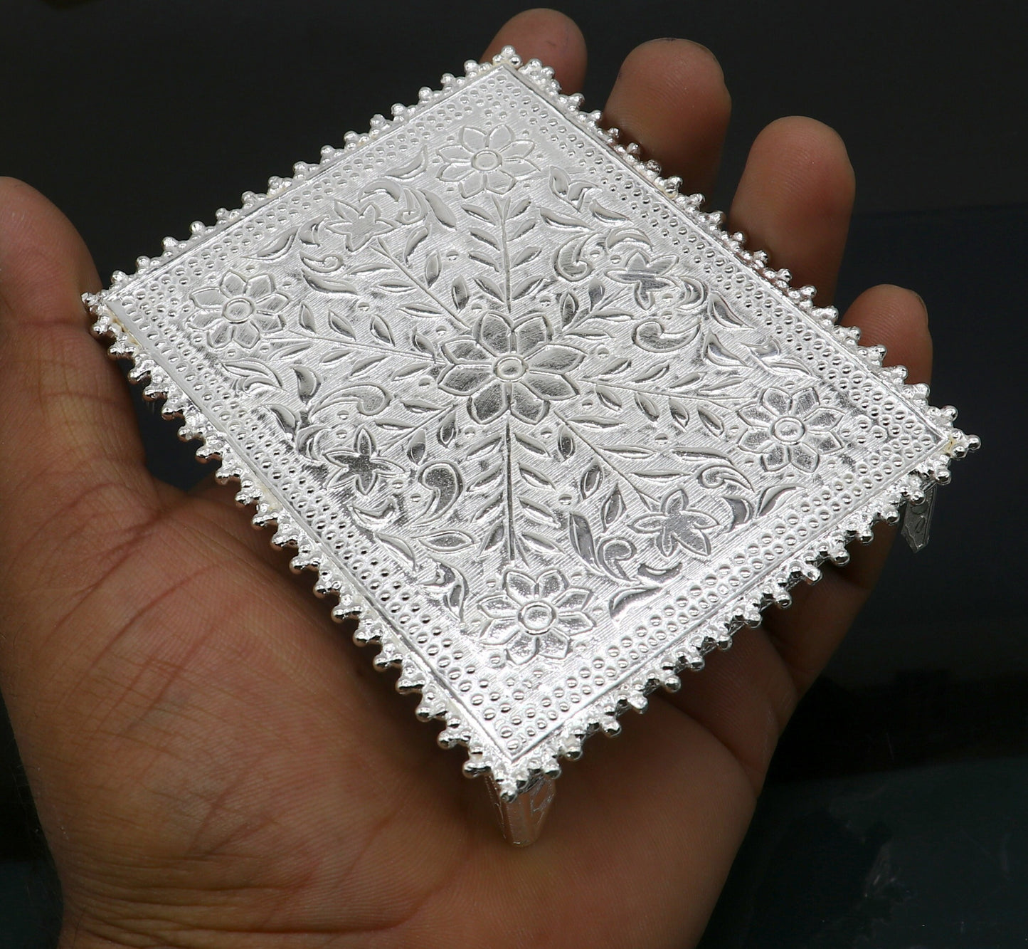 3"x4" Vintage design Sterling silver handmade customize small rectangle shape table/bazot/chouki, excellent home puja utensils su1264 - TRIBAL ORNAMENTS