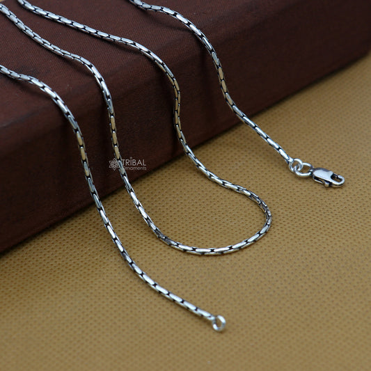 All size 1.5mm 925 sterling silver handmade solid fancy stylish silver chain necklace baht chain best gifting jewelry from India ch582 - TRIBAL ORNAMENTS