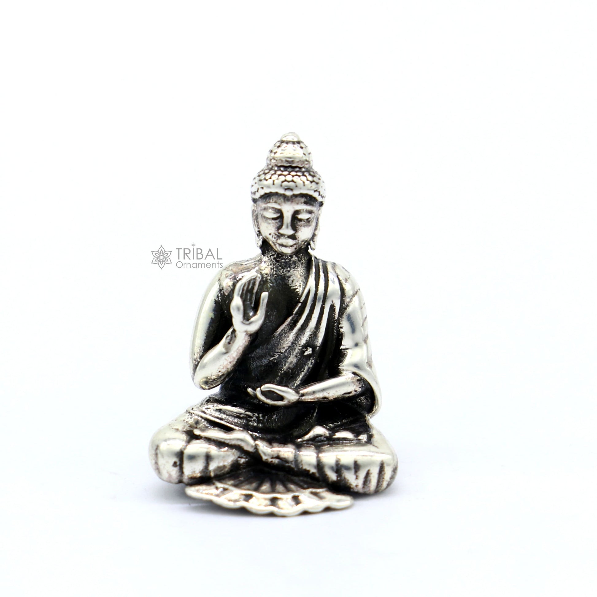 925 sterling silver handmade divine idol buddha figurine meditation statue article art765 - TRIBAL ORNAMENTS