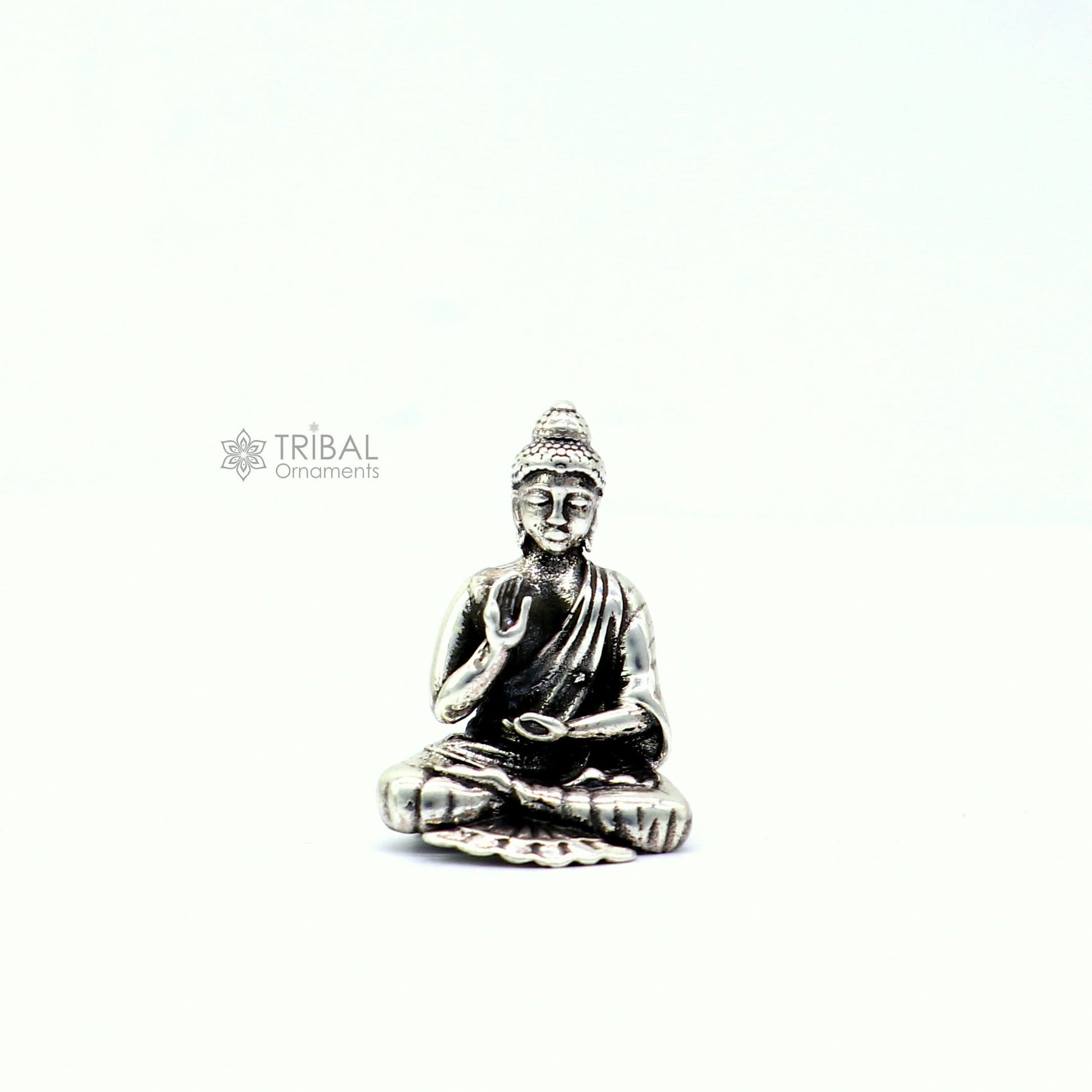 925 sterling silver handmade divine idol buddha figurine meditation statue article art765 - TRIBAL ORNAMENTS