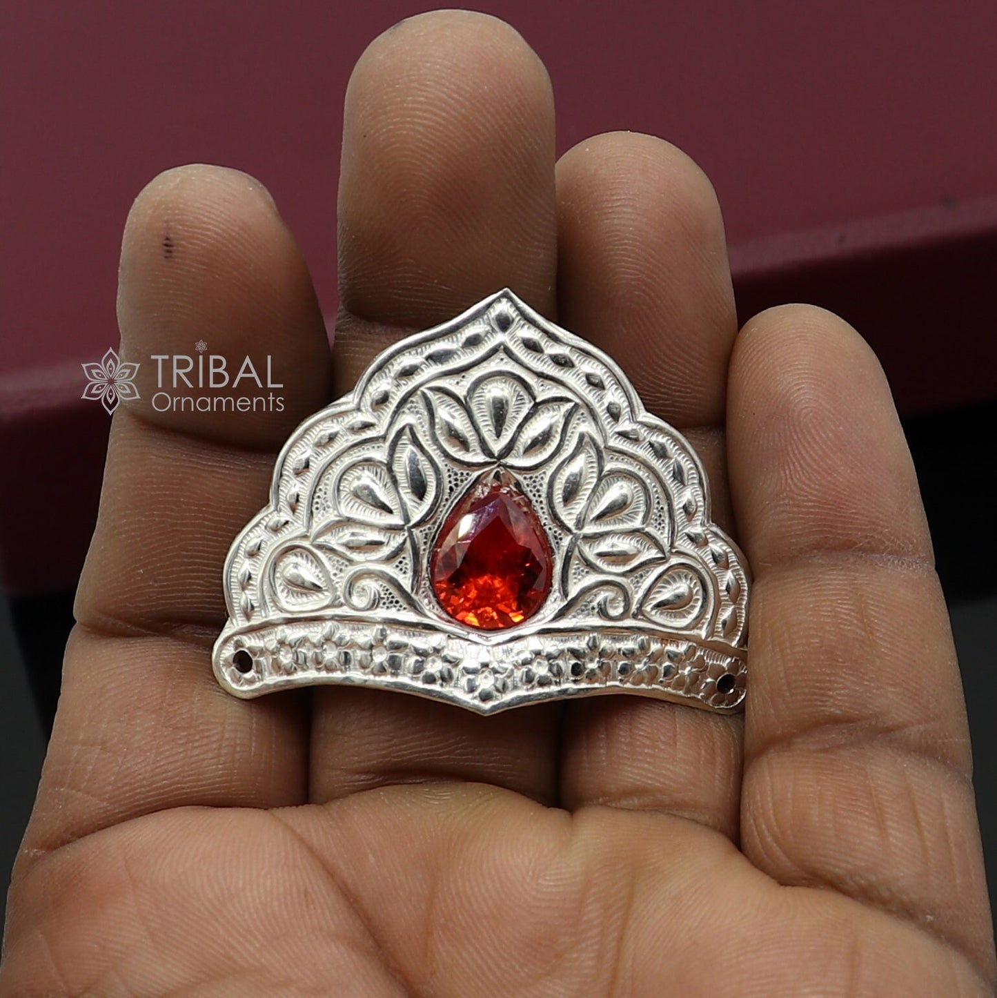 925 sterling silver vintage antique design mukut (crown), amazing handmade enamel design silver god crown home temple god hat su1279 - TRIBAL ORNAMENTS