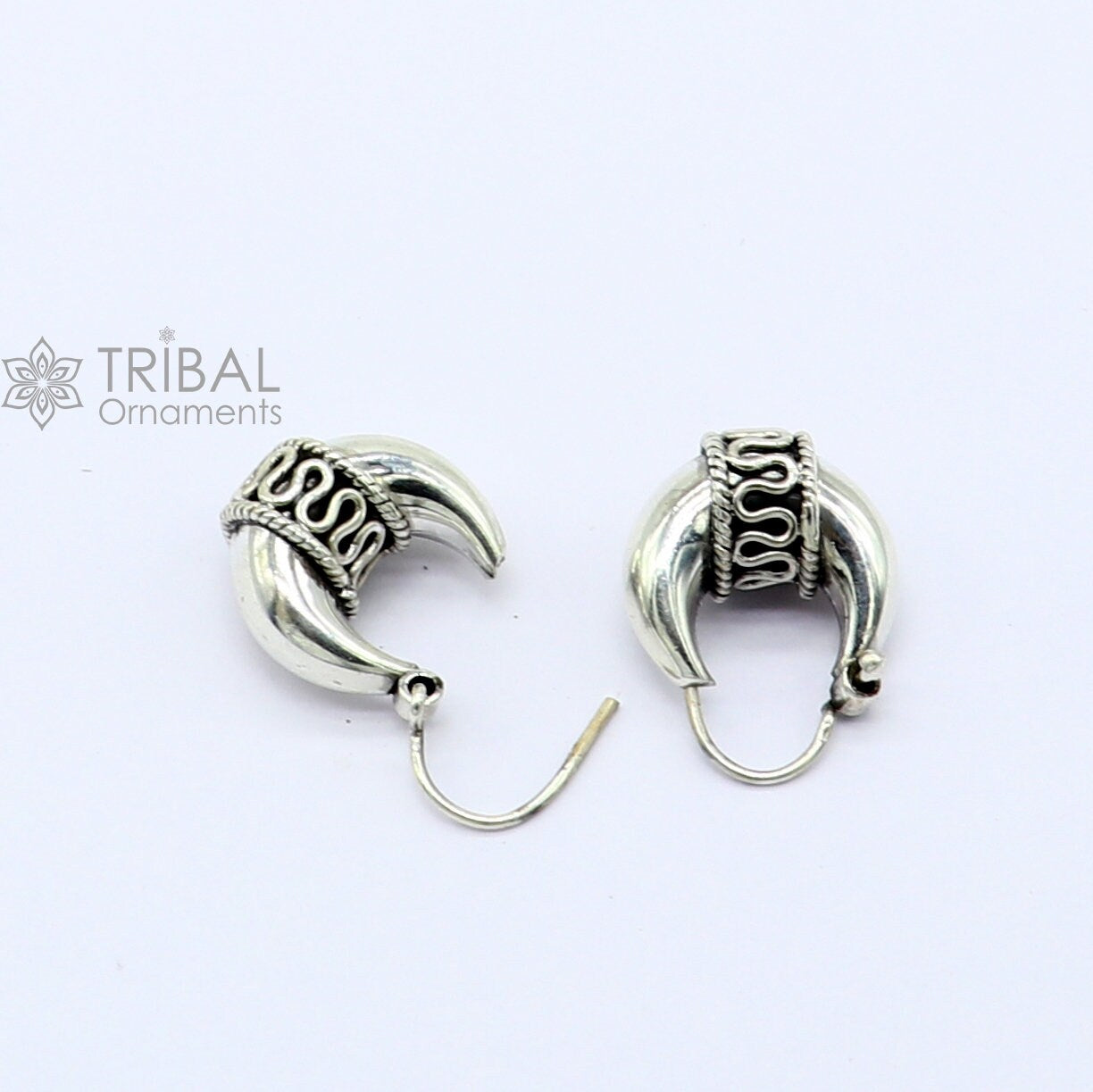 925 Sterling silver handmade fabulous hoops earrings bali antique style unisex customized personalized jewelry from rajasthan india s1304 - TRIBAL ORNAMENTS