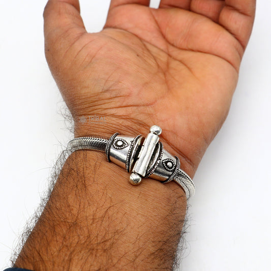 7" 925 sterling silver customized snake chain half round bracelet vintage design stylish men's gifting wrist belt jewelry sbr726 - TRIBAL ORNAMENTS