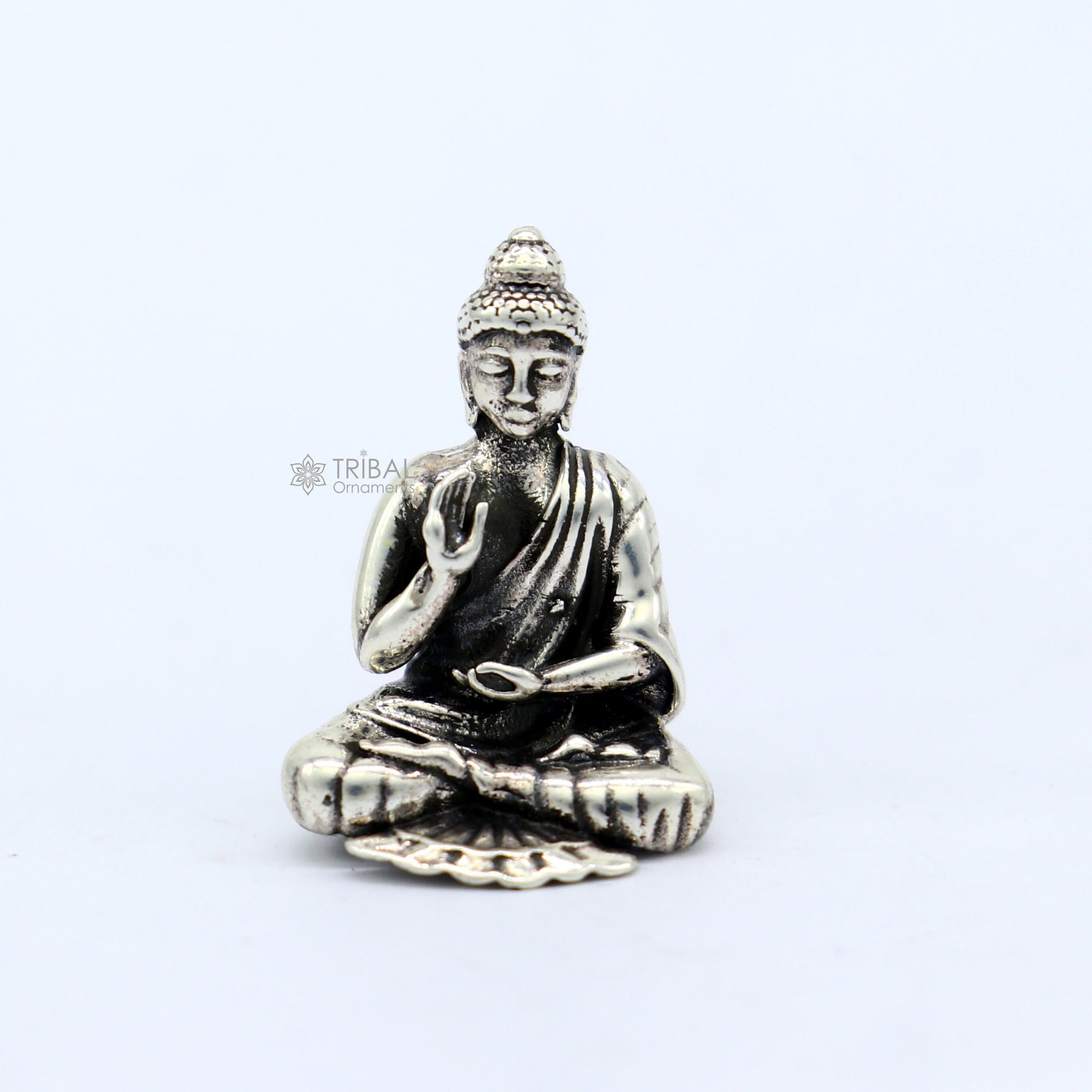 925 sterling silver handmade divine idol buddha figurine meditation statue article art765 - TRIBAL ORNAMENTS