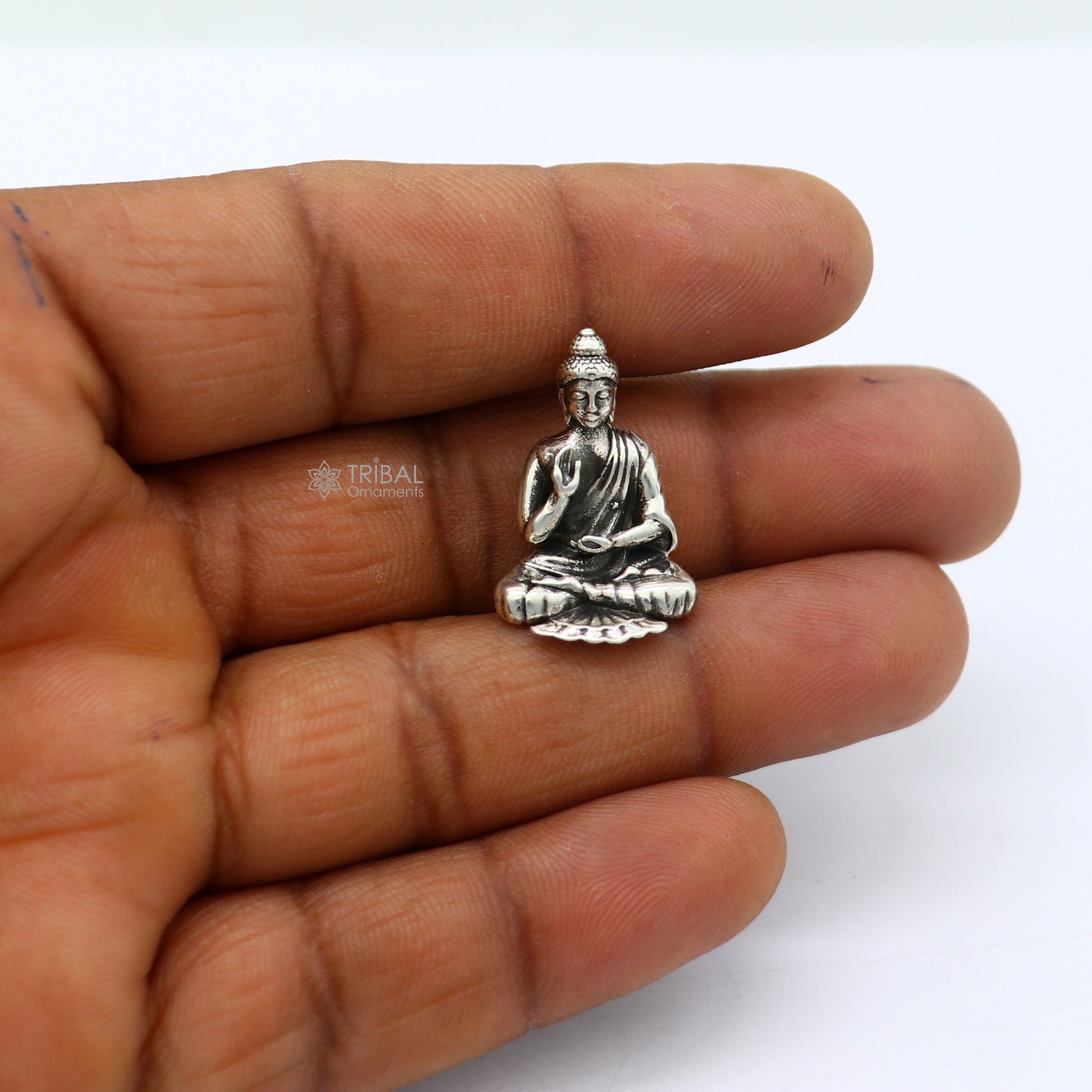 925 sterling silver handmade divine idol buddha figurine meditation statue article art765 - TRIBAL ORNAMENTS
