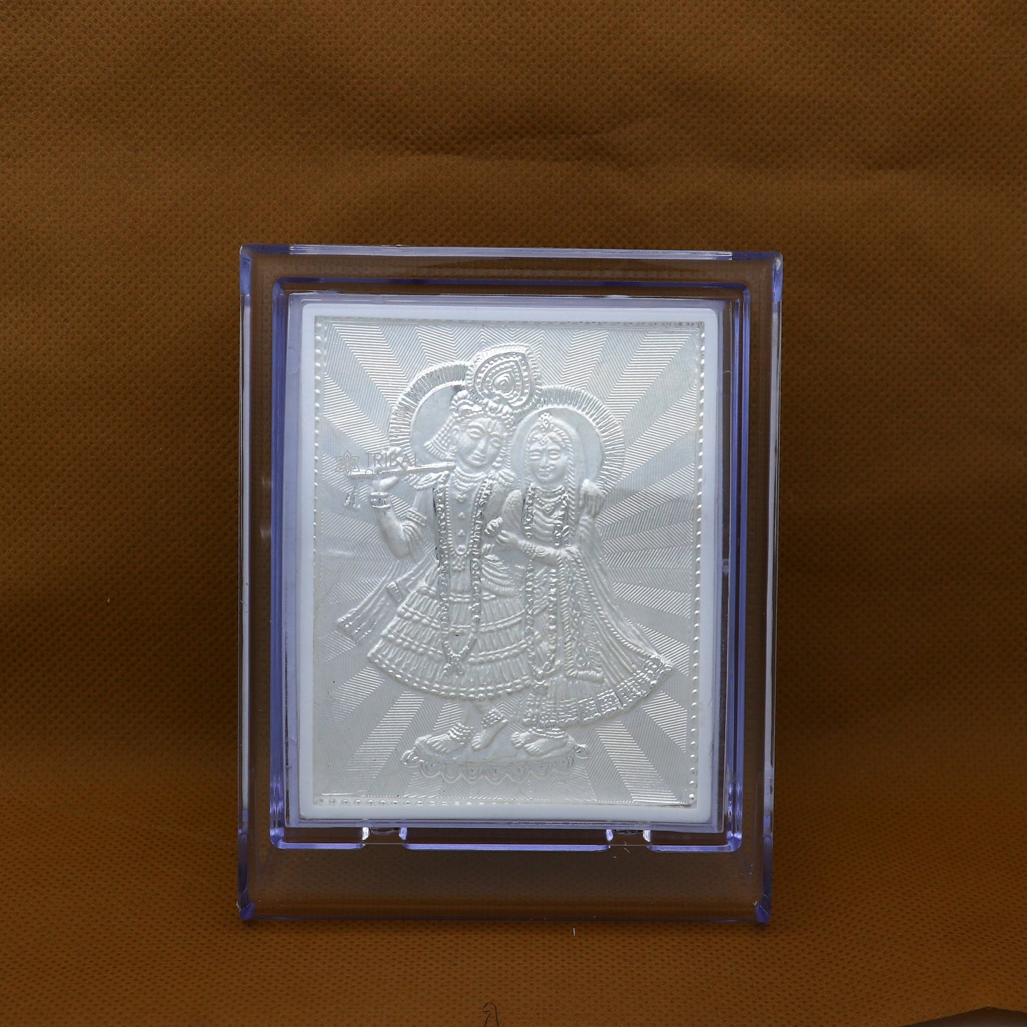 999 pure sterling silver handmade idol Radha Krishna plate covered in plastic frame figurine, silver god frame art766 - TRIBAL ORNAMENTS