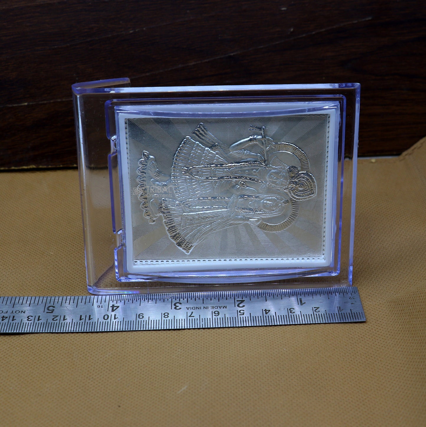 999 pure sterling silver handmade idol Radha Krishna plate covered in plastic frame figurine, silver god frame art766 - TRIBAL ORNAMENTS