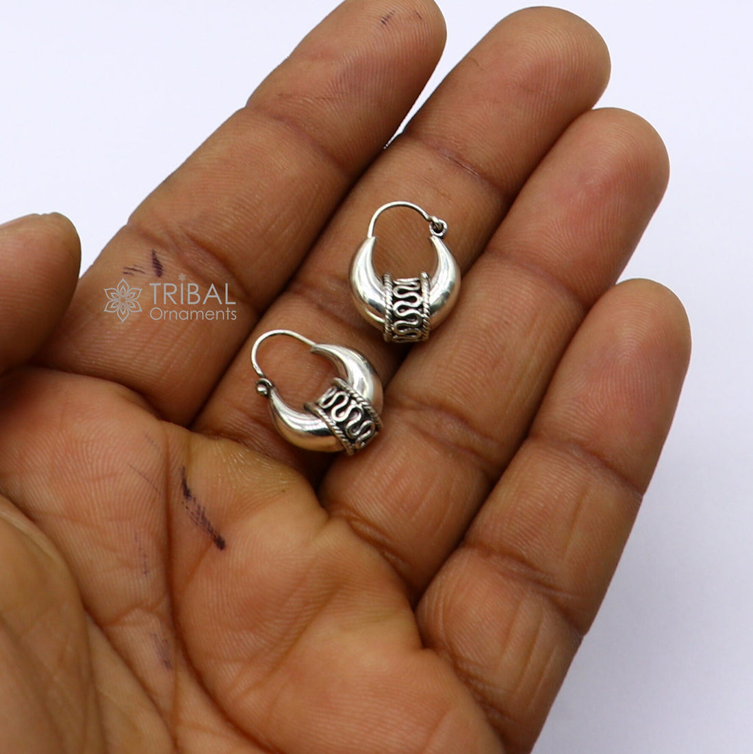 925 Sterling silver handmade fabulous hoops earrings bali antique style unisex customized personalized  jewelry from rajasthan india s1304 - TRIBAL ORNAMENTS