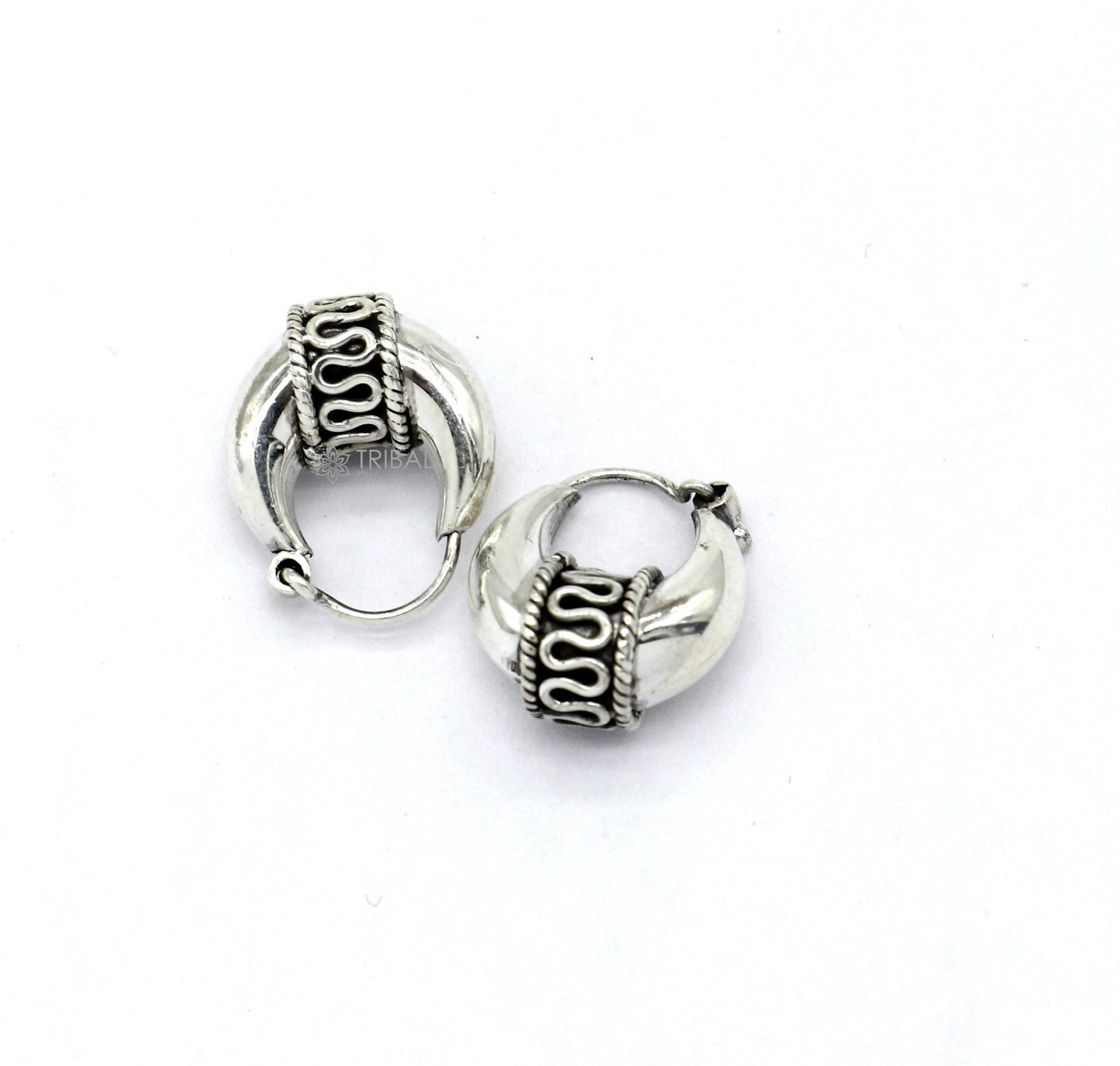 925 Sterling silver handmade fabulous hoops earrings bali antique style unisex customized personalized jewelry from rajasthan india s1304 - TRIBAL ORNAMENTS