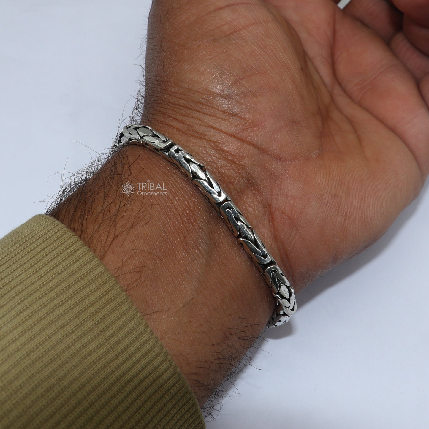 5mm solid men's vintage design 925 PURE silver handmade byzantine chain bracelet flexible bracelet unisex jewelry from india sbr730 - TRIBAL ORNAMENTS