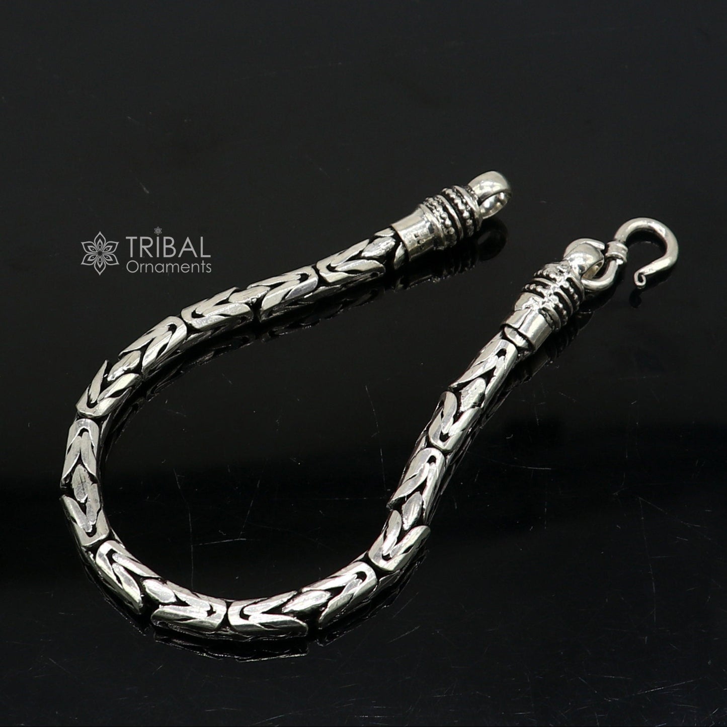 5mm solid men's vintage design 925 PURE silver handmade byzantine chain bracelet flexible bracelet unisex jewelry from india sbr730 - TRIBAL ORNAMENTS
