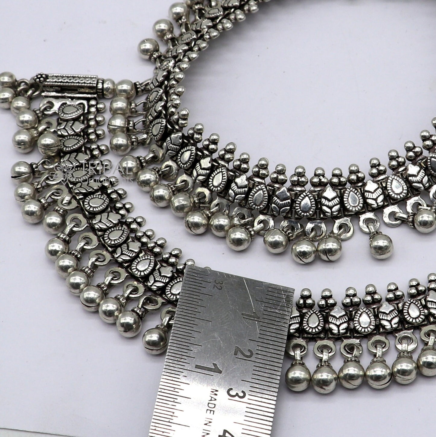 925 Sterling silver handmade vintage design stylish charming anklet foot bracelet hanging bells tribal ethnic jewelry ank620 - TRIBAL ORNAMENTS