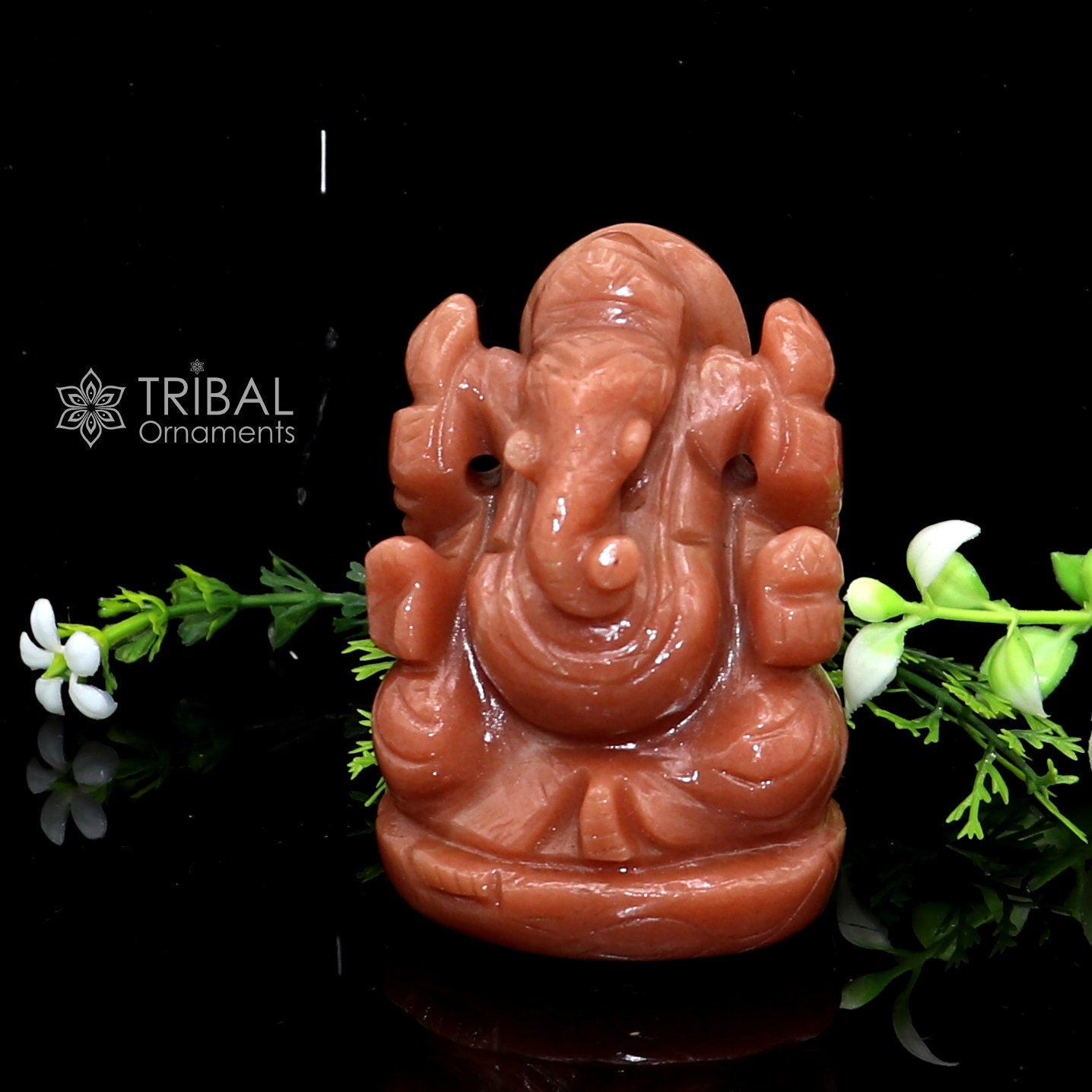 Devine Ganesha handcrafted Aventurian stone statue figurine, home temple God Ganesha stone sculpture for wealth and prosperity stna32 - TRIBAL ORNAMENTS