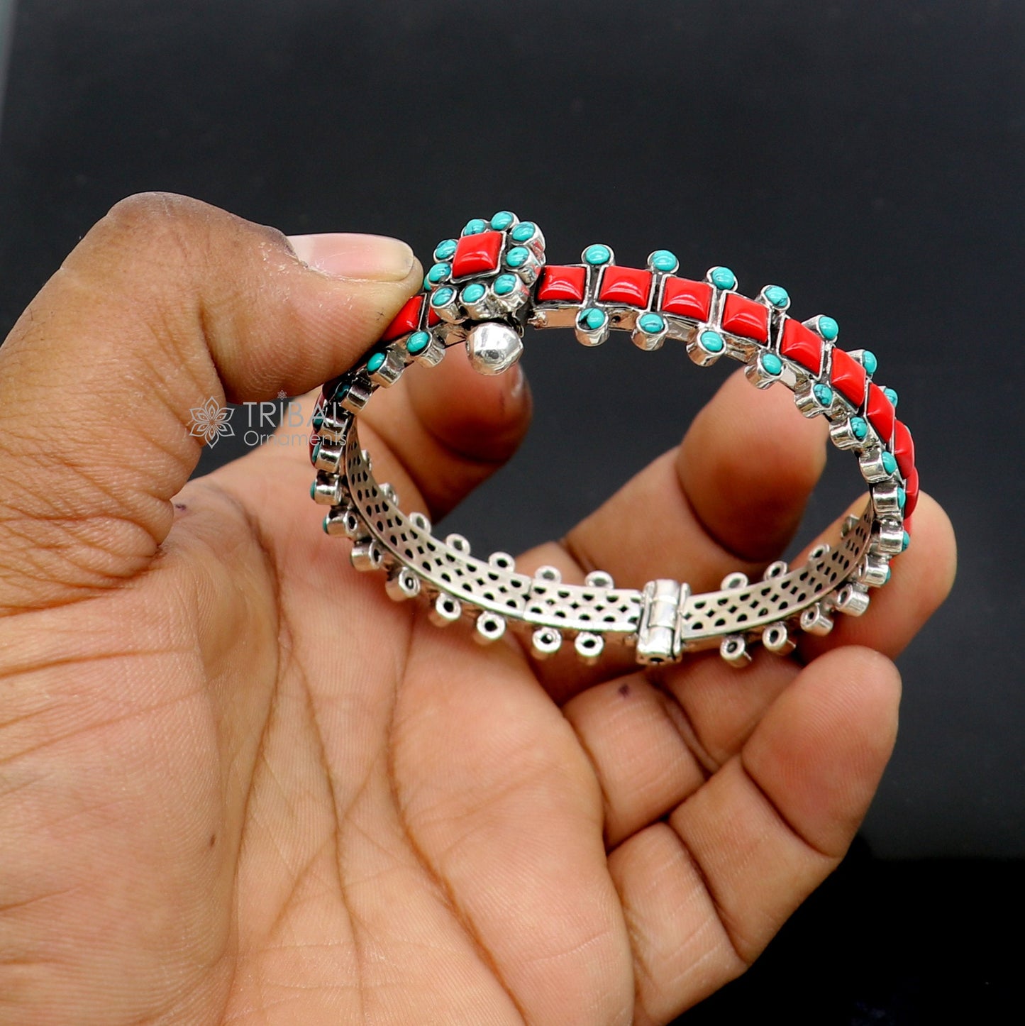 925 sterling silver customized design wedding anniversary gifting coral bangle bracelet with unique closure vintage tribal jewelry nsk815 - TRIBAL ORNAMENTS