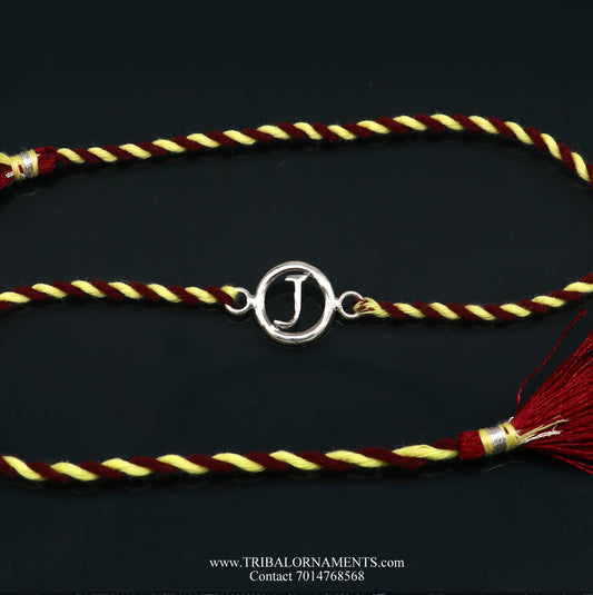 925 sterling silver handmade beautiful J letter design Rakhi Bracelet, amazing stylish gift for Rakshabandhan rk110 - TRIBAL ORNAMENTS