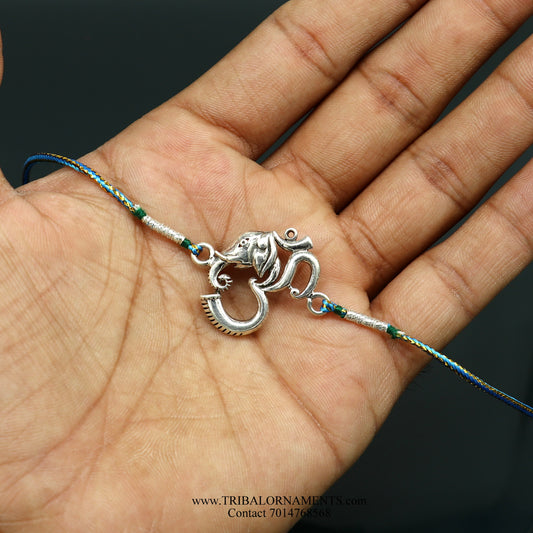 925 sterling silver handmade beautiful AUM design Rakhi Bracelet, amazing stylish gift for Rakshabandhan rk111 - TRIBAL ORNAMENTS