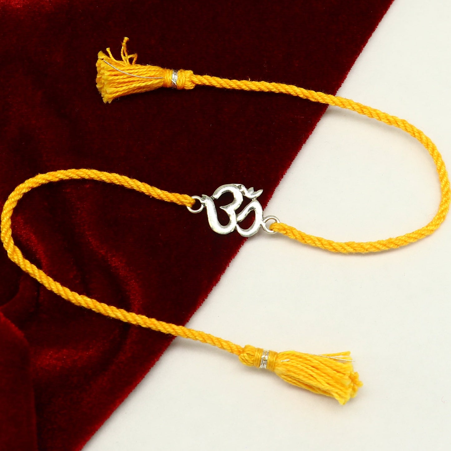 925 sterling silver custom design OM / AUM design Rakhi bracelet with stunning yellow thread Best sibling rakhi for Festival Rakshabandhan rk160 - TRIBAL ORNAMENTS