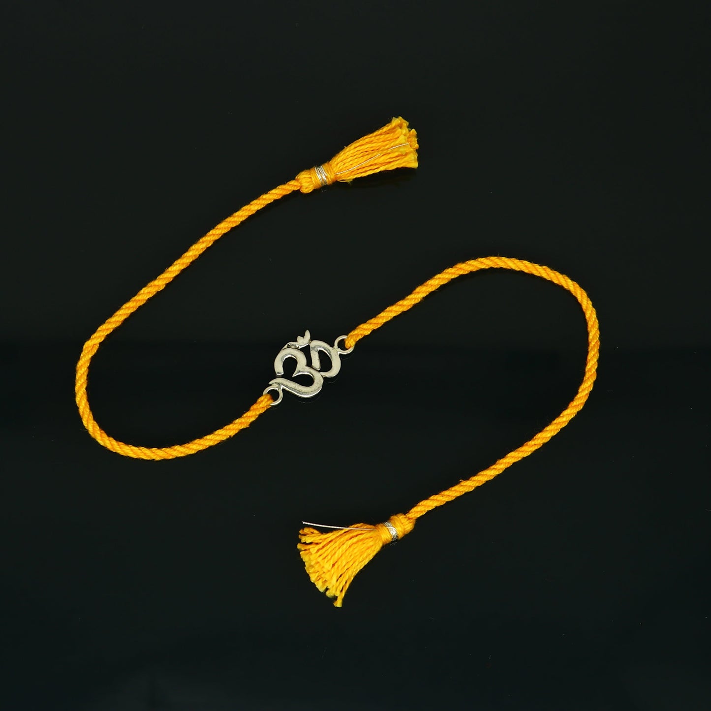 925 sterling silver custom design OM / AUM design Rakhi bracelet with stunning yellow thread Best sibling rakhi for Festival Rakshabandhan rk160 - TRIBAL ORNAMENTS