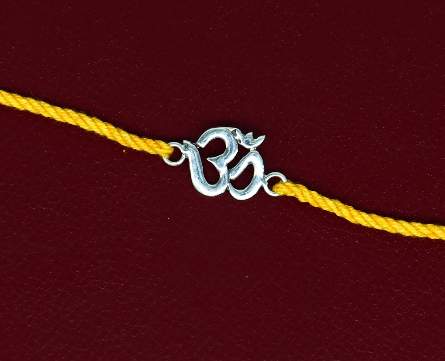 925 sterling silver custom design OM / AUM design Rakhi bracelet with stunning yellow thread Best sibling rakhi for Festival Rakshabandhan rk160 - TRIBAL ORNAMENTS