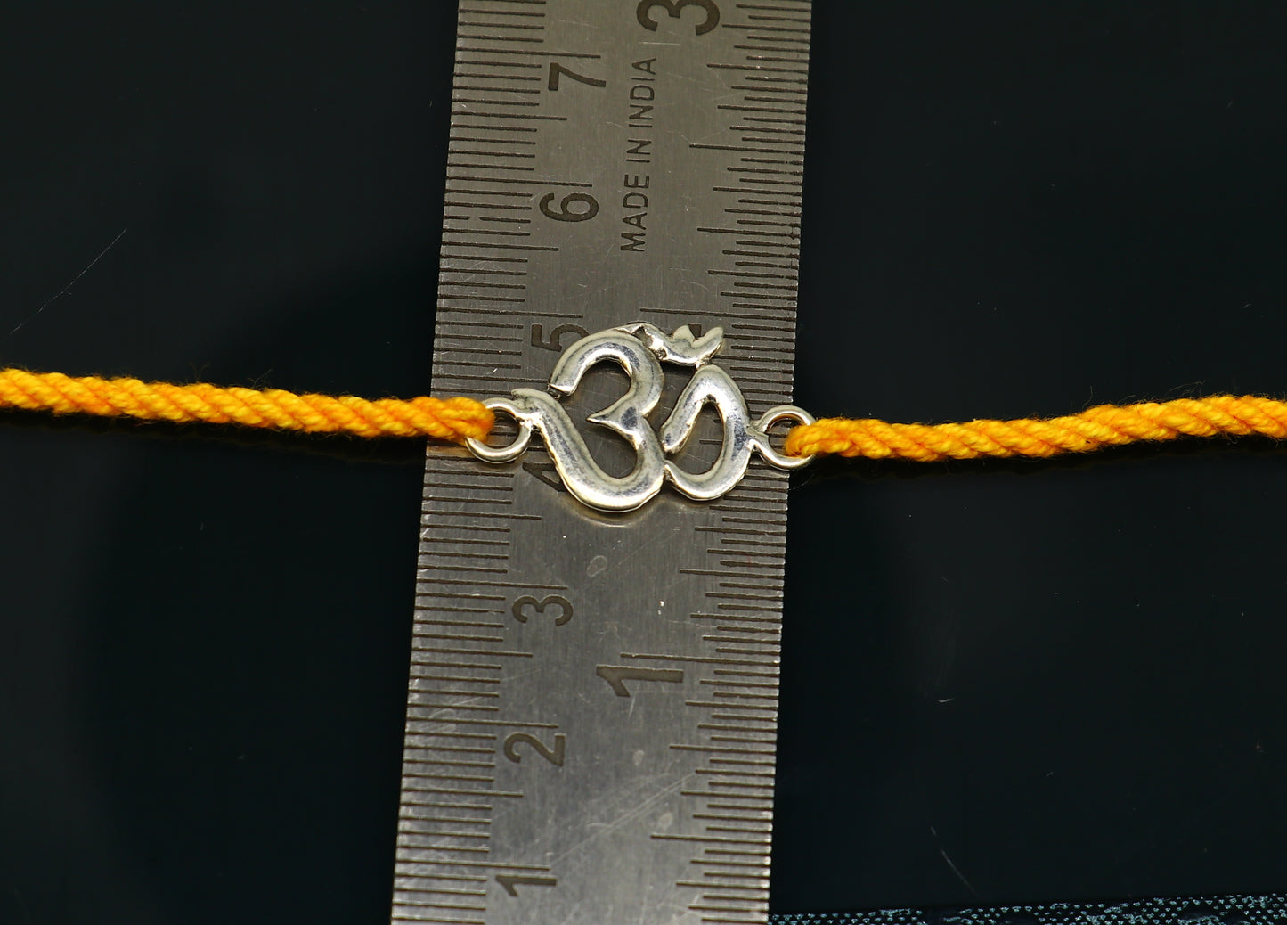 925 sterling silver custom design OM / AUM design Rakhi bracelet with stunning yellow thread Best sibling rakhi for Festival Rakshabandhan rk160 - TRIBAL ORNAMENTS
