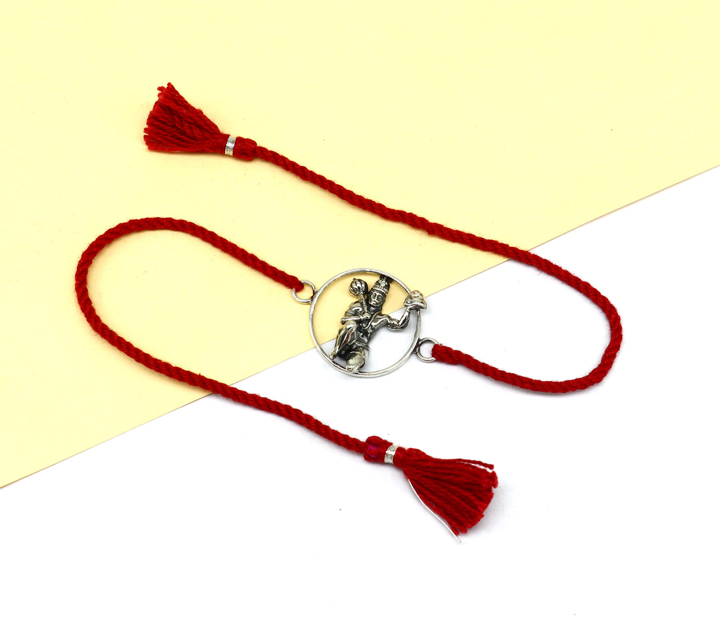925 sterling silver custom design idol hanuman design Rakhi bracelet with stunning red thread Best sibling rakhi for Festival Rakshabandhan rk168 - TRIBAL ORNAMENTS