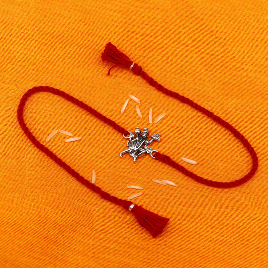 925 sterling silver idol god Flying Hanuman design Rakhi bracelet with red thread Best sibling rakhi rk170 - TRIBAL ORNAMENTS