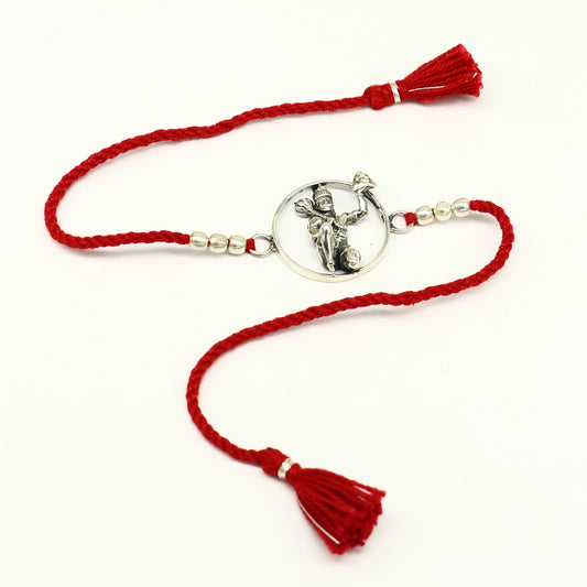 925 sterling silver custom design fabulous idol god Hanuman design Rakhi bracelet with red thread Best sibling rakhi rk172 - TRIBAL ORNAMENTS