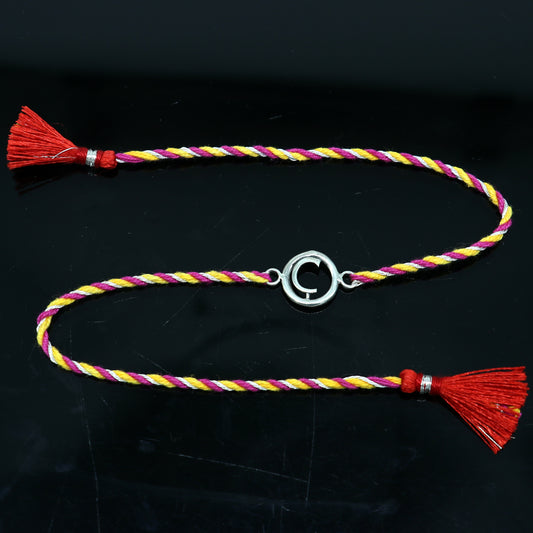 925 sterling silver handmade C letter design Rakhi Bracelet, amazing stylish gift for Rakshabandhan rk38 - TRIBAL ORNAMENTS