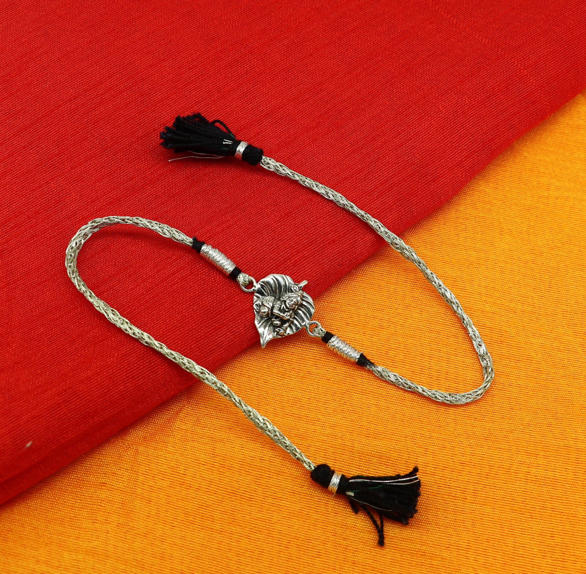 925 sterling silver handmade Krishna design Rakhi Bracelet, amazing stylish gift for Rakshabandhan rk52 - TRIBAL ORNAMENTS
