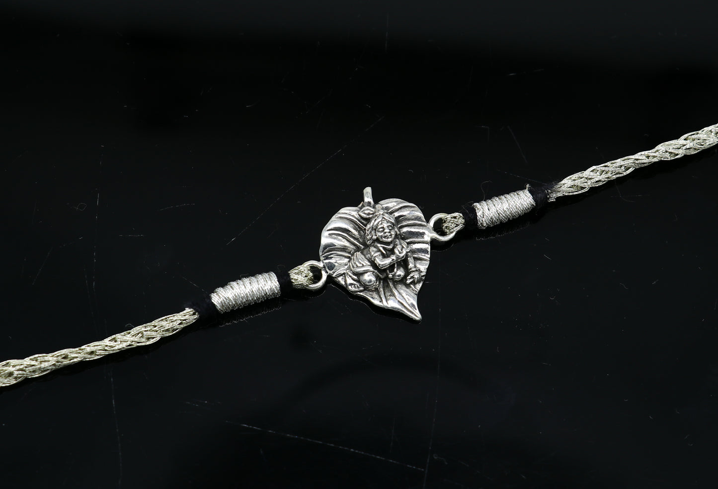 925 sterling silver handmade Krishna design Rakhi Bracelet, amazing stylish gift for Rakshabandhan rk52 - TRIBAL ORNAMENTS