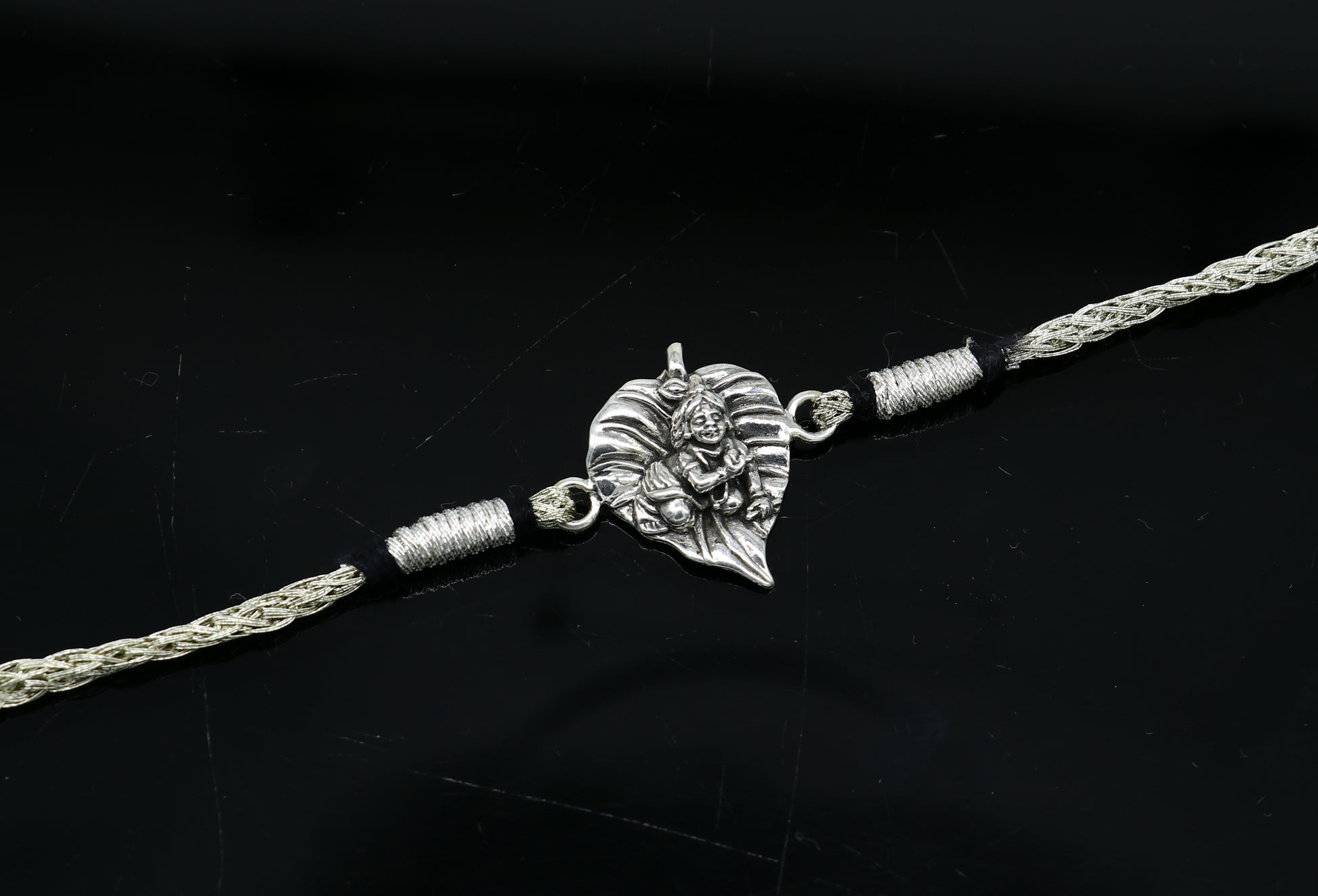 925 sterling silver handmade Krishna design Rakhi Bracelet, amazing stylish gift for Rakshabandhan rk52 - TRIBAL ORNAMENTS