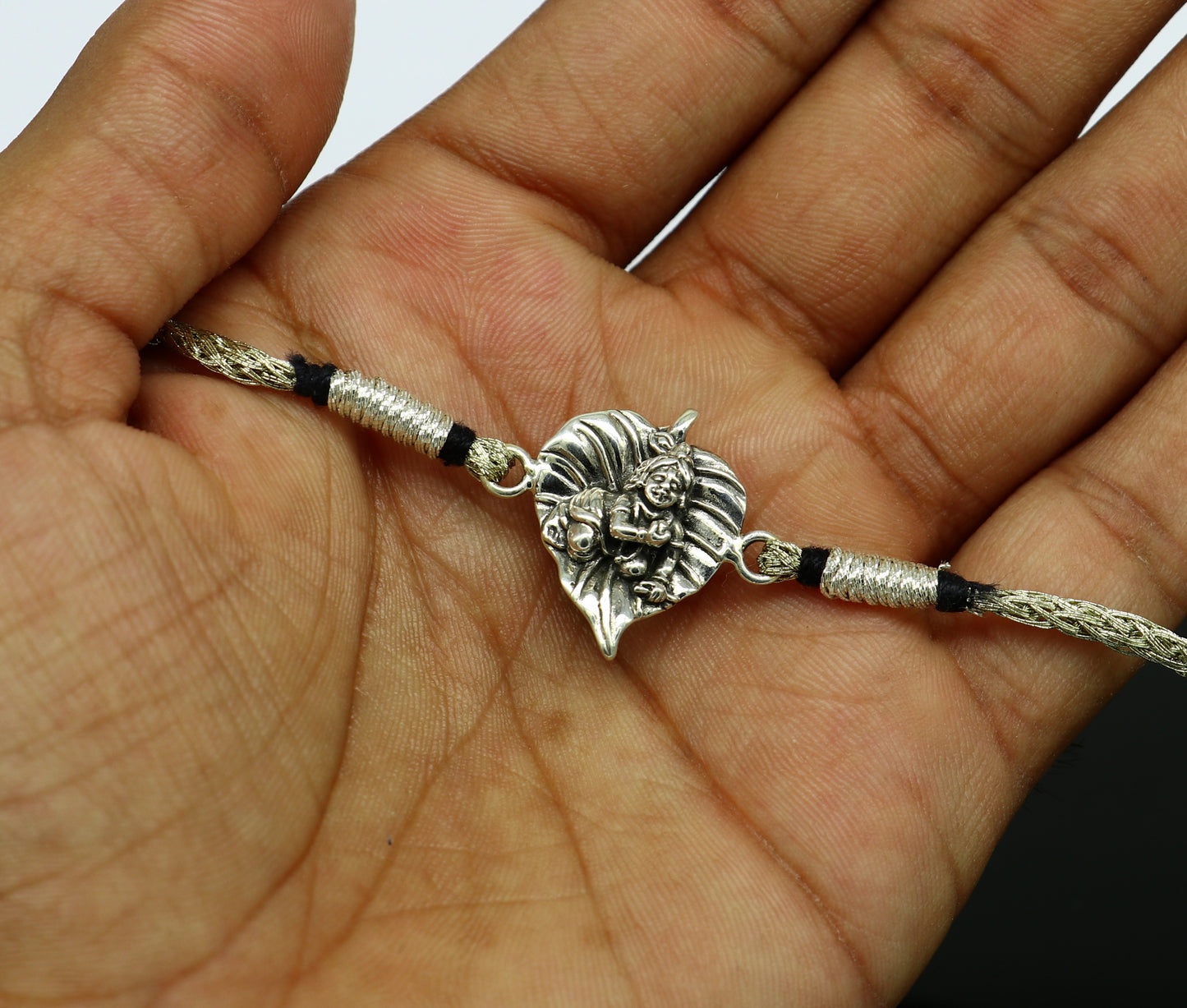 925 sterling silver handmade Krishna design Rakhi Bracelet, amazing stylish gift for Rakshabandhan rk52 - TRIBAL ORNAMENTS