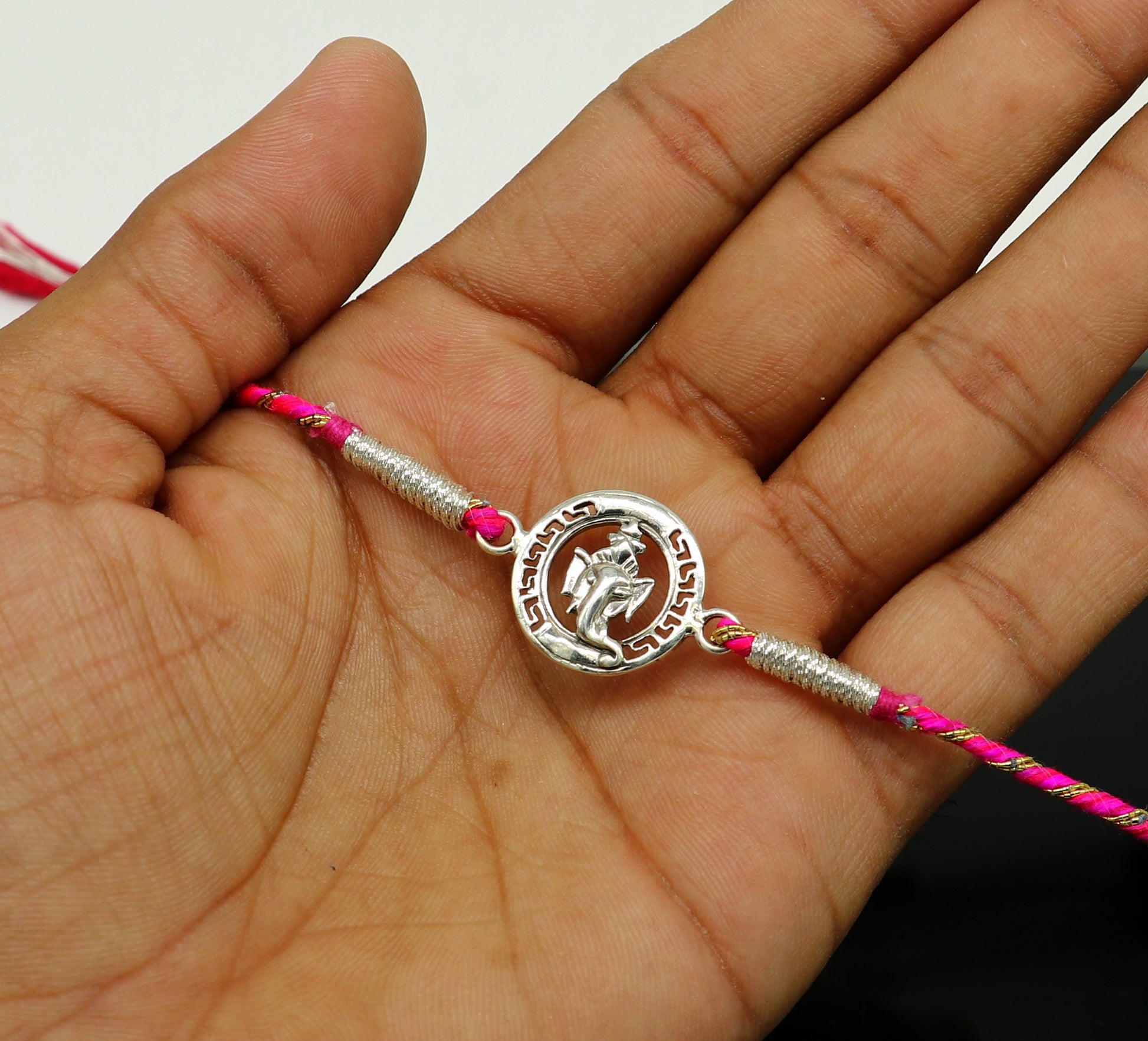 925 sterling silver handmade Ganesha design Rakhi Bracelet, amazing stylish gift for Rakshabandhan rk61 - TRIBAL ORNAMENTS