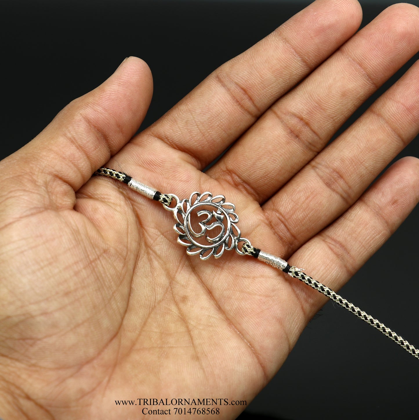 925 sterling silver handmade AUM design Rakhi Bracelet, amazing stylish gift for Rakshabandhan rk71 - TRIBAL ORNAMENTS