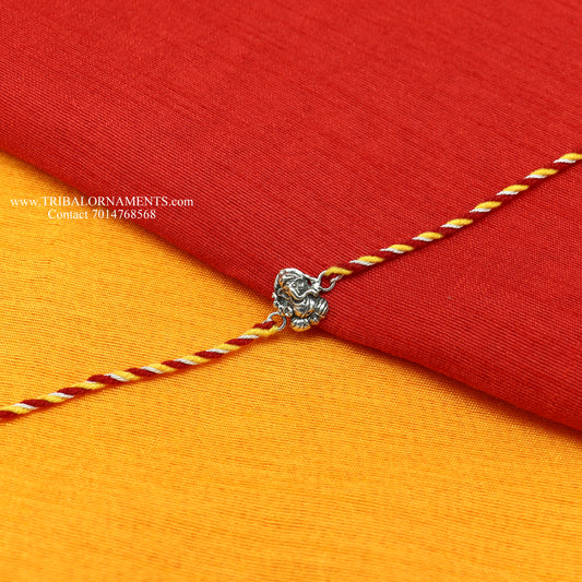 925 sterling silver handmade Ganesha design Rakhi Bracelet, amazing stylish gift for Rakshabandhan rk78 - TRIBAL ORNAMENTS
