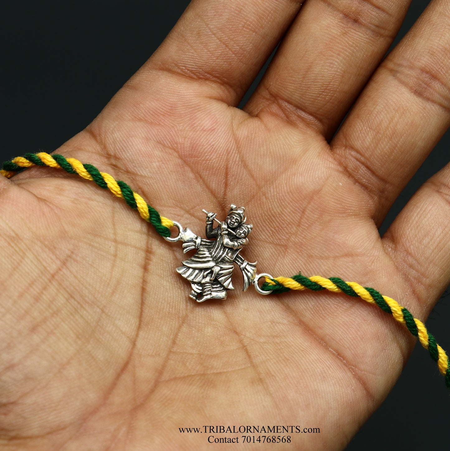 925 sterling silver handmade Radha krishna design Rakhi Bracelet, amazing stylish gift for Rakshabandhan rk88 - TRIBAL ORNAMENTS