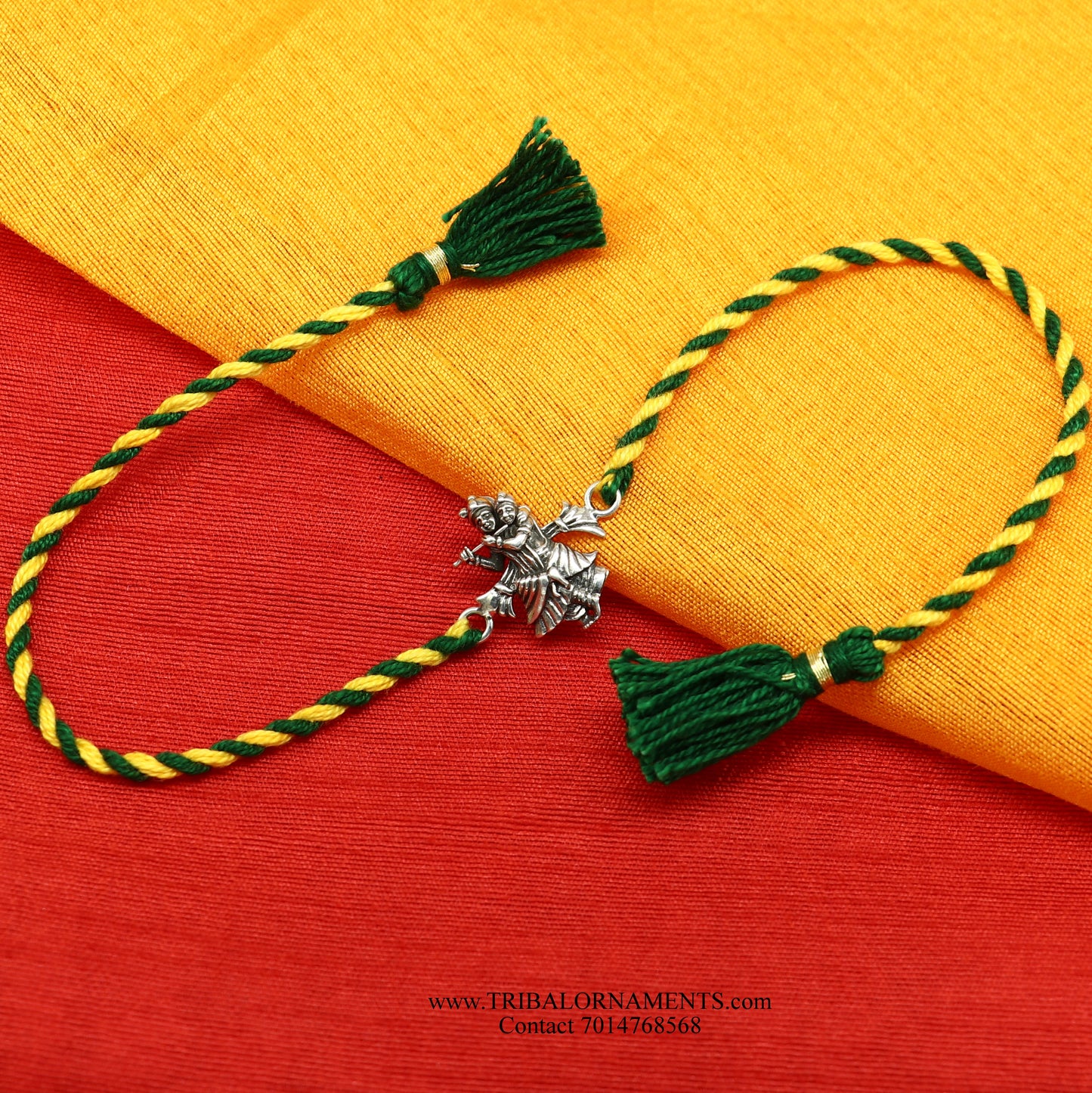 925 sterling silver handmade Radha krishna design Rakhi Bracelet, amazing stylish gift for Rakshabandhan rk88 - TRIBAL ORNAMENTS