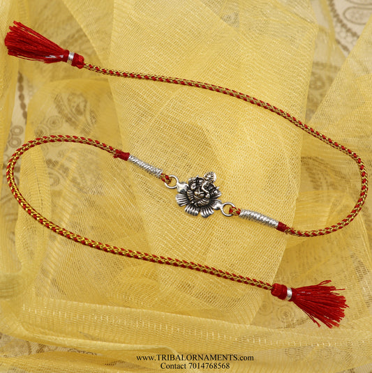 925 sterling silver handmade Ganesha design Rakhi Bracelet, amazing stylish gift for Rakshabandhan rk93 - TRIBAL ORNAMENTS