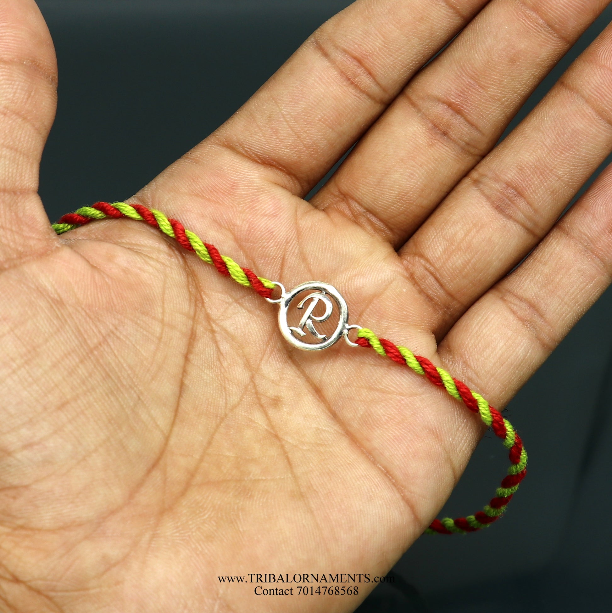 925 sterling silver handmade beautiful  R letter design Rakhi Bracelet, amazing stylish gift for Rakshabandhan rk100 - TRIBAL ORNAMENTS