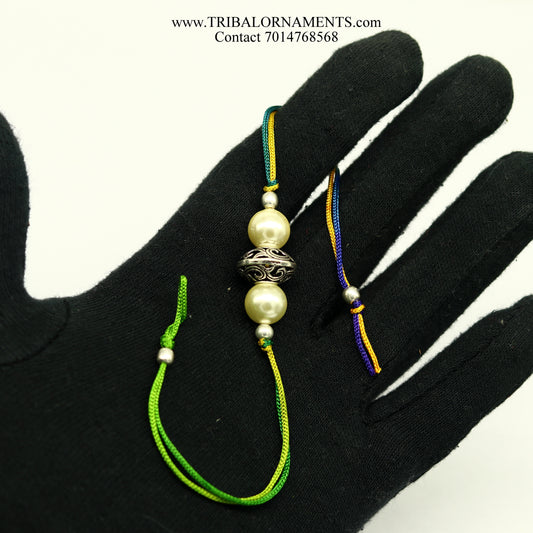 925 sterling silver handmade beautiful bead with pearl design Rakhi Bracelet, amazing stylish gift for Rakshabandhan rk127 - TRIBAL ORNAMENTS