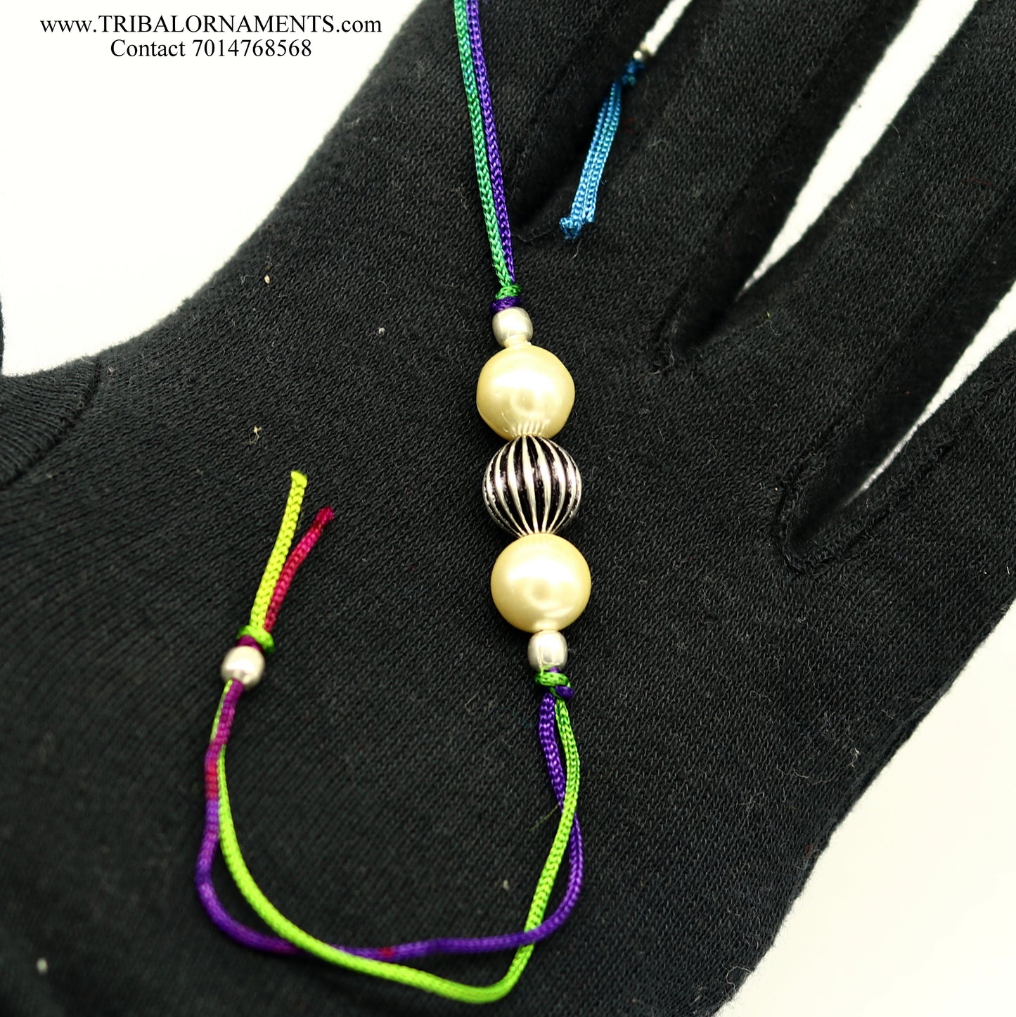 925 sterling silver handmade beautiful pearls Rakhi Bracelet, amazing stylish gift for Rakshabandhan rk129 - TRIBAL ORNAMENTS