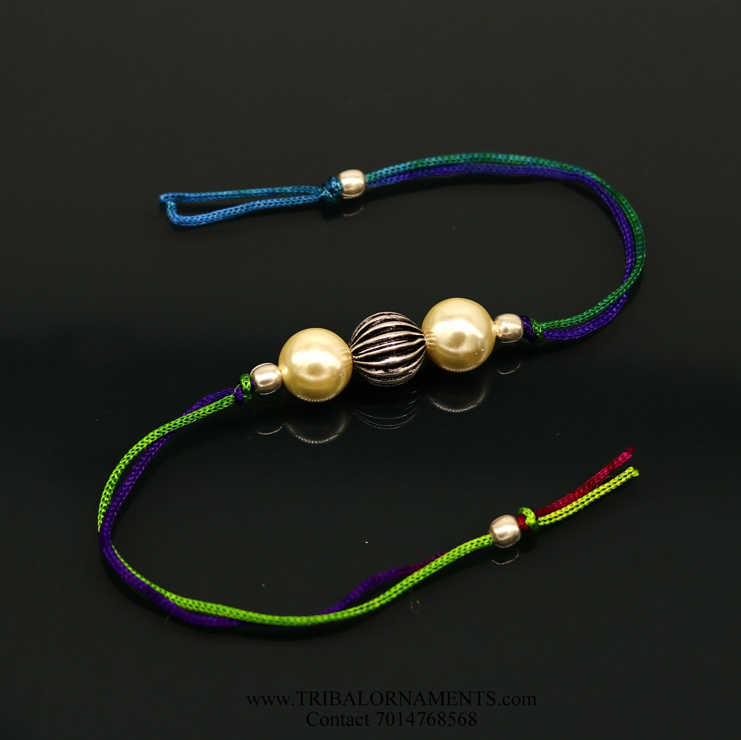 925 sterling silver handmade beautiful pearls Rakhi Bracelet, amazing stylish gift for Rakshabandhan rk129 - TRIBAL ORNAMENTS