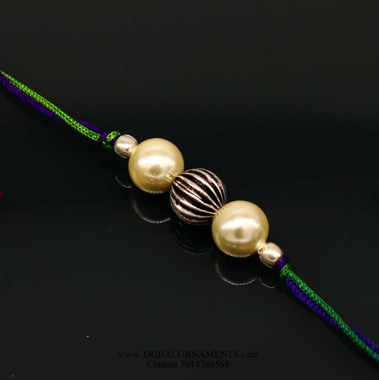 925 sterling silver handmade beautiful pearls Rakhi Bracelet, amazing stylish gift for Rakshabandhan rk129 - TRIBAL ORNAMENTS