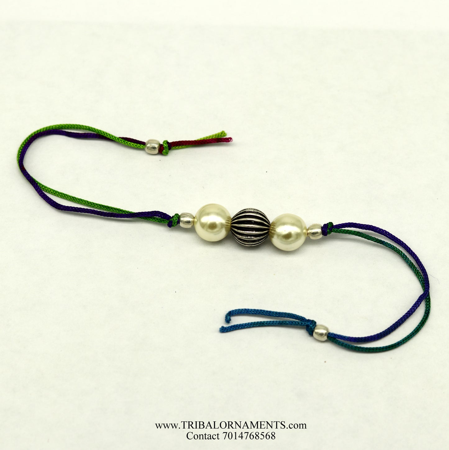 925 sterling silver handmade beautiful pearls Rakhi Bracelet, amazing stylish gift for Rakshabandhan rk129 - TRIBAL ORNAMENTS